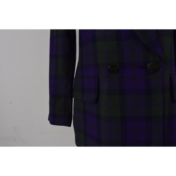Vintage 90s Green and Purple Plaid Rayon Blazer by KASPER size 8 - Picture 8 of 10